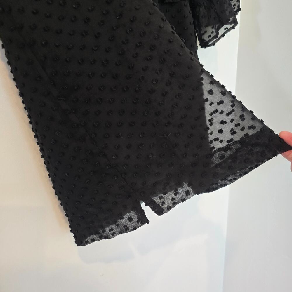 J.Crew Women’s Black Swiss Dot Blouse Silk Blend Short Sleeve Ruffle Size 2 XS - Picture 7 of 11